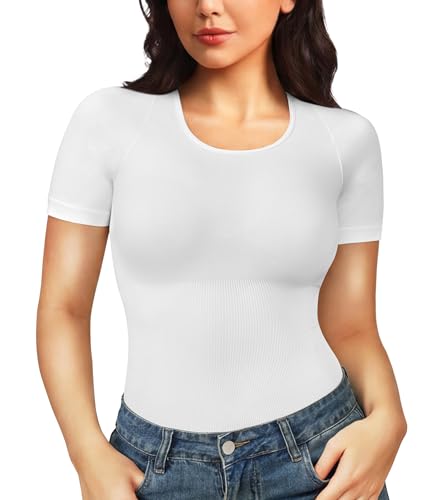 MERYOSZ Shapewear for Women Tummy Control Seamless Body Shaper Slimming Bodysuit White Large