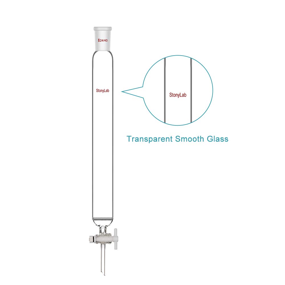 stonylab Colonne de Chromatographie en Verre Borosilicate, Chromatography Column 24/40 Joint avec Disque Fritté et Robinet en PTFE, Longueur Effective de 300 mm et Colonne de 40 mm O.D