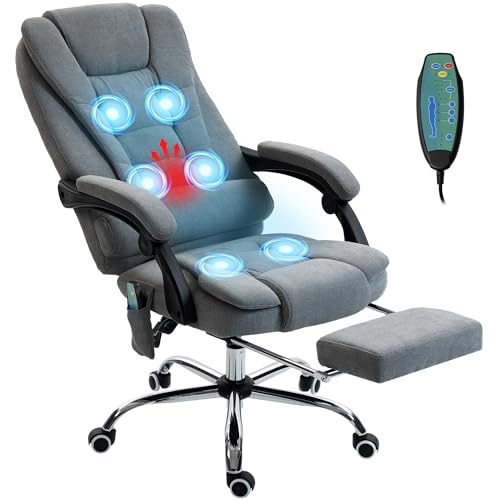 Vinsetto Fauteuil de Bureau massant et Chauffant, Chaise de Bureau Ergonomique Hauteur réglable, Dossier inclinable, Repose-Pieds, télécommande Filaire,...