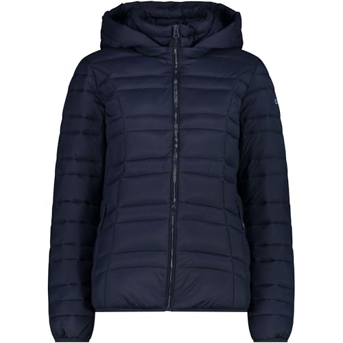 Apertura frontale full-zip, due tasche laterali con zip, cappuccio regolabile e removibile con bottoni a pressione, bordo con fettuccia elastica su polsi e fondo giacca, logo CMP sulla manica