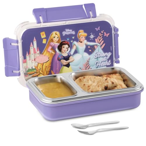 Image of JAYPEE Toon Box 2 Disney Princess Inner Stainless Steel Insulated Lunch Box for School Kids |Airtight Leakproof Tiffin Box with 2 Additional Lock |Food Grade|BPA Free, 545 ml, Violet
