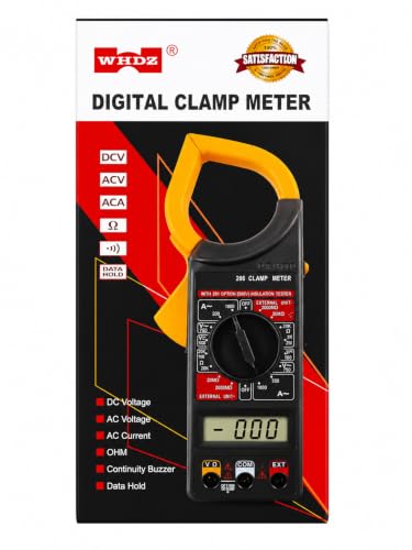 Image of WHDZ Digital Clamp Meter with LCD Display | AC /DC Voltage, AC Current, Ohm Resistance, Continuity Buzzer & Data Hold | Electrical Clamp Multimeter for Electricians & Home Use