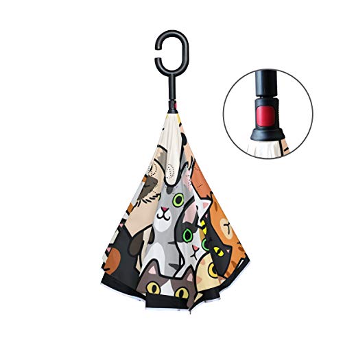 Mrmian Doodle Dogs And Cat Faces Animal Colorful Windproof Inverted Open Close Reverse Rain Umbrella Inside Out Quality Waterproof Parasol Upside Down Stick Shelter With Hook C Handle #TOP2