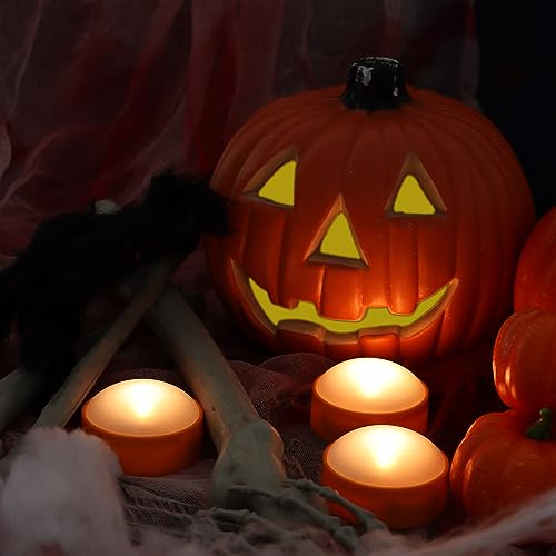 Image of QIDEA LED Pumpkin Lights with Remote and Timer, Battery Operated Bright Flickering Flameless Candles for Pumpkin Decor, Jack-O-Lantern Halloween Party Decorations,Orange Color, 3 Pack