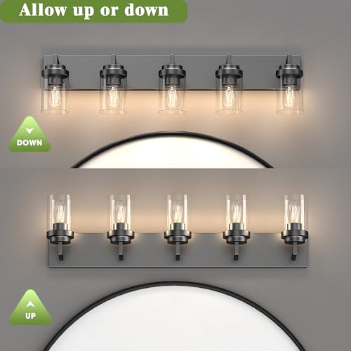 Image of Modern 5-Light Black Bathroom Vanity Light with Clear Glass Shade, 37.4 x 4.7 x 6 inches
