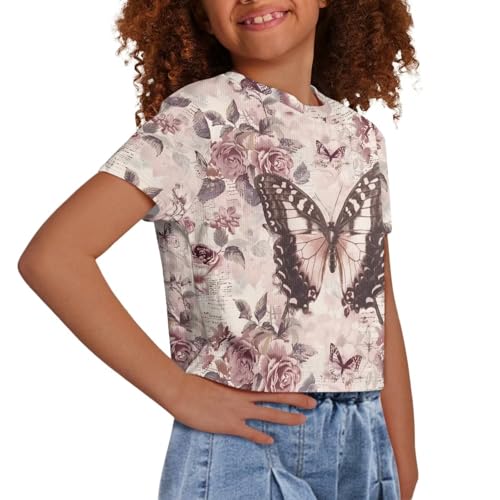 Image of Girls Crop Tees Crew Neck Casual Short Sleeve T Shirts Kids Loose Soft Comfortable Tees Blouses Shirt for Little Girl