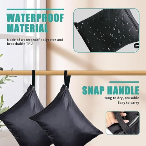 Image of Waterproof Wet Bag, Washable, Reusable for Travel, Beach, Pool, Stroller, Diapers, Dirty Gym Clothes, Wet Swimsuits,Toiletries with Extra Pocket Zipper(Pack of 2, Black)