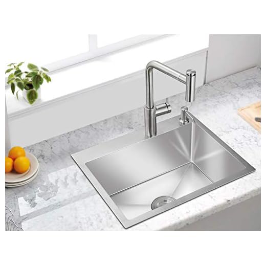 ROVATE 22 inch Drop-in Kitchen Sink Single Bowl, Small Topmount Kithcne Sink, Handmade 304 Stainless Steel Overmount Kitchen Sink with Strainer