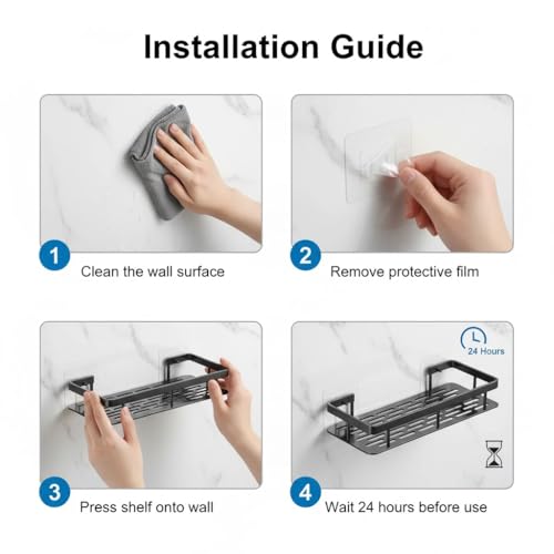Image of 2-Pack Aluminium Self Adhesive Bathroom Shelf Organizer - Wall Mounted, Organiser Without Drill, Floating Storage Rack Holder Stand for Bathroom, Kitchen Accessories - Large Capacity Rustproof