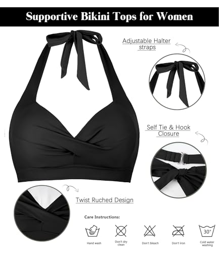 Balasami Women's Vintage 50s Halter Neck Tie Knot Back Soft Molded Padding Bikini Top Swimsuit Bathing Suit Tops Only4