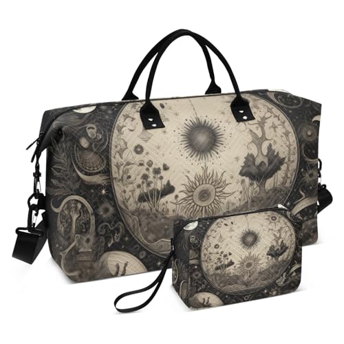 Large Travel Duffel Bag, Moon Dreamcatcher Symmetry Sports Tote Gym Bag, Shoulder Weekender Overnight Bag for Women Men, Carry On Luggage with Toiletry Bags
