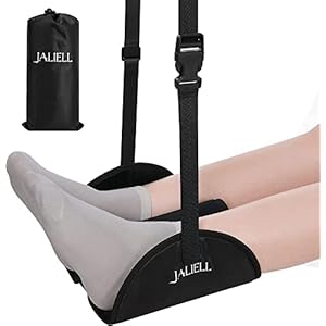 Airplane Footrest – JALIELL 2 in 1 Foot Hammock Airplane (Memory Foam) for Airplane Travel Essentials, No Clashing Airplane Foot Rest Plane Leg Rest Travel Flight Essentials (Black)