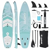 Premium SUP Board Set, Stand Up Paddling Board Aufblasbar, Mit Universal Kamerahalterung, Komplettes Zubehör, Verstellbares Paddel, Anfänger, Fortgeschrittene (Blaugrünes Palmenblatt)