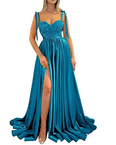 Robe de bal longue en satin SAYNO bleue pour briller lors de vos soirées de gala d'été