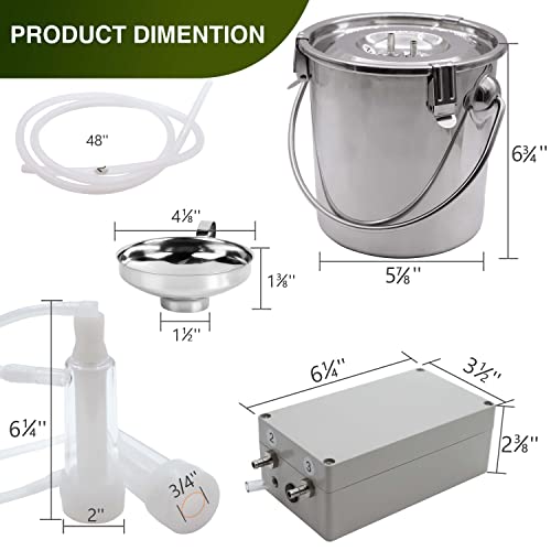 3L Milking Machine For Goats - Automatic Portable Pulsation Vacuum Pump Goat Milker, Food Grade 304 Stainless Steel Milk Bucket With Auto Stop Check Valve Goat Milking Equipment #TOP2