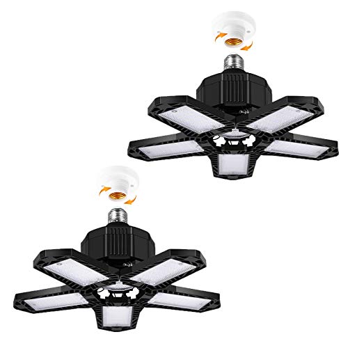 Review Product Bikuer 80W LED Garage Lights,2 Pack 8000Lumens CRI 80 6000K Adjustable Trilights Garage Ceiling Light, LED Shop Light for Garage, Workshop