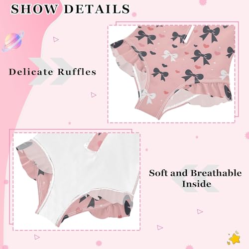 Girls One Piece Swimsuits Long Sleeve Swimsuit Zipper Bathing Suits Black Bow Pink Heart4