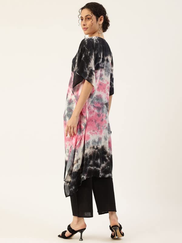 Image of Maaesa Women Handcrafted Tie & Dye Rayon Crepe Kaftan Kurta | Casual Wear | Flowy Kaftan Style | Lightweight & Breathable Fabric