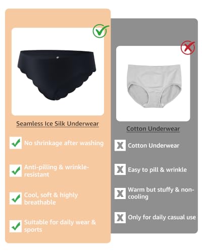 Image of LEVAO Seamless Underwear for Women No Show Ice Silk Bikini Breathable Hipster Wavy Sides Invisibles Panties 7 Pack S-XL