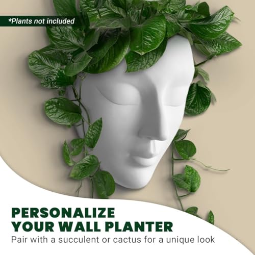 Image of Ceramic Lady Face Wall Hanging Planter (7 Inches, White) | Abstract Face Vase for Indoor Plants | Succulent Planter for Living Room, Balcony & Office Decor | Aesthetic Home Decor Gift