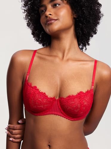 Image of DOBREVA Women's Sexy Lace Push Up Plus Size Bra Sheer Balconette Underwire Unlined