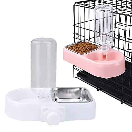 Crate Dog Cat Bowls, Dog Water and Food Bowl Set with Detachable Stainless Steel Bowl and Automatic Water Dispenser Bottle, Hanging Pet Cage Kennel Food Water Feeder Bowls for Puppy Cat Rabbite Birds