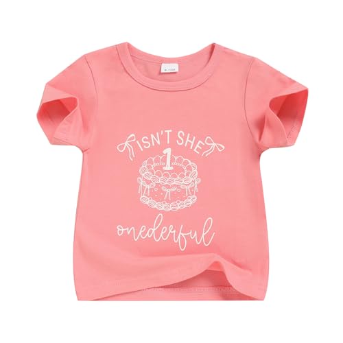 Baby Girl 1st Birthday Shirt,First Birthday Outfit Girl - One Year Old Short Sleeve Tee(12-18M,Cake)