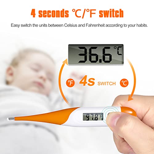 Adoric Oral Thermometer, Accurate Fever Alarm Indicator, Digital Thermometer With Flexible Tip Convert For Baby Pets Adults Or Kids #TOP3