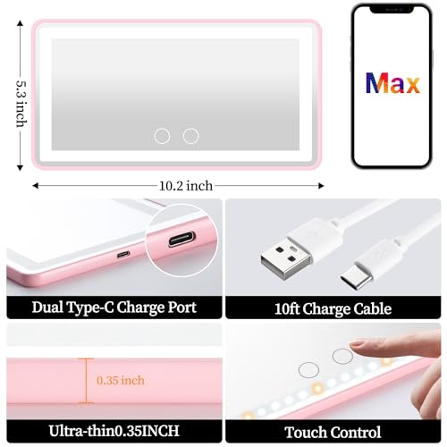 Image of Car Sun Visor Vanity Mirror with Lights, Pink Rechargeable Car Makeup Mirror Accessories, Birthday Gifts for Women Girl, 3 Light Modes, Dimmable Touch Led Screen, Universal for Car Truck