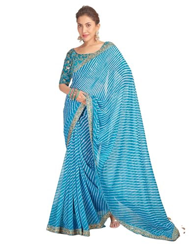 Image of SIRIL Women's Georgette Bandhani Printed Saree With Unstitched Blouse Piece