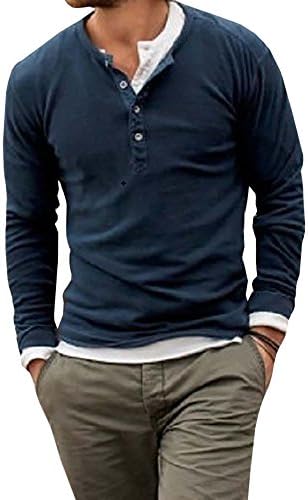 Mens Henley Cotton Shirt Casual Long Sleeve T Shirt Pullover Regular Fit Workout Tee Top