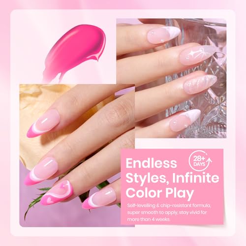 Image of Beetles Pink Gel Nail Polish Set - Blush Cotton 6 Colors Gel Polish, Nude Baby Pink Rose Glitter Jelly Long Lasting Soak Off UV LED Manicure Kit Gift for Women Nails