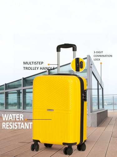 Image of Teakwood Small Size 8 Wheels Trolley Bag, Hard Cabin with Zipper Closure, Adjustable Push Button & Cross Side Strap, Number Lock System 360 Degree (Small, Yellow)