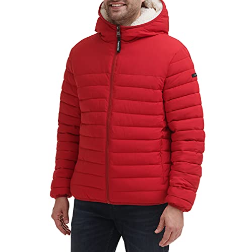 Image of Calvin Klein mens Lightweight Packable Down Jacket With Sherpa Lining