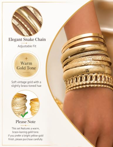 Image of IF ME Gold Bangle Bracelets for Women, Indian Bangles Stackable Set, Multi Layer Textured 18K Gold Plated Chunky Bracelets Boho Jewelrys Set