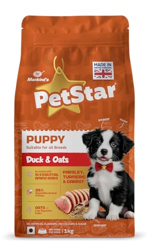 Image of Petstar Puppy Dry Dog Food 10 kg, Duck & Oats Formula, High Protein, Gentle Digestion, Healthy Growth, No Artificial Flavours or Added Sugar