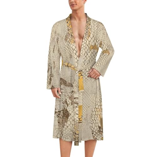 Golden Snake Skin Textures Bath Robes Knee Length Loungewear Long Sleeved Bathrobe Lightweight Nightgown