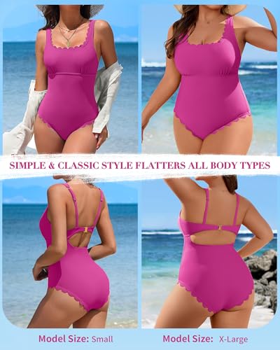 Image of Charmo Womens Scalloped One Piece Swimsuits Modest Bathing Suits