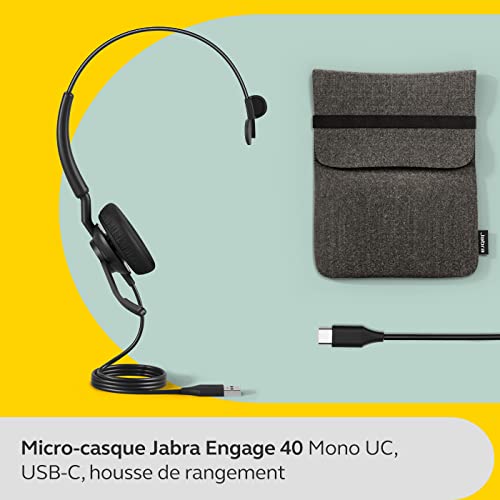 Jabra Engage 40 - Micro-casque filaire mono - Technologie 2 micros à réduction de bruit, câble USB-C - Ultra léger - Fonctionne avec les plateformes UC telles que Zoom & Unify - Noir