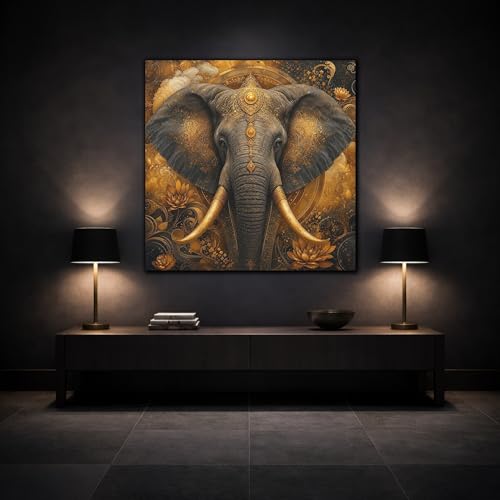 Tableau éléphant or luxe pour salon | Toile carrée chic haute qualité - 3