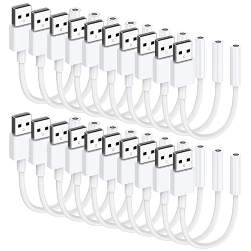 USB - 3.5mm �I�[�f�B�I�W���b�N�A�_�v�^�[ (20�p�b�N) �I�[�f�B�IAUX�P�[�u�� �O���X�e���I�T�E���h�J�[�h USB - 3.5mm TRRS ���X�w�b�h�Z�b�g PS5 PS4 �w�b�h�z�� PC �m�[�g�p�\�R�� Linux �f�X�N�g�b�v�Ȃ�