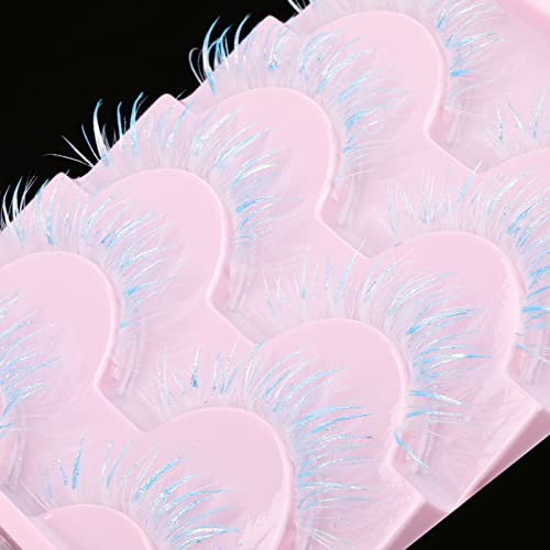 Mink Lashes Christmas Wispy Cat Eye Blue&White Snow World Style Colored Decrotive False Eyelashes Zanlufly Fine Sparkle Festive Cosplay 3D Layer Fake Eyelashes For Chrismas Party Stage Masquerade #TOP2