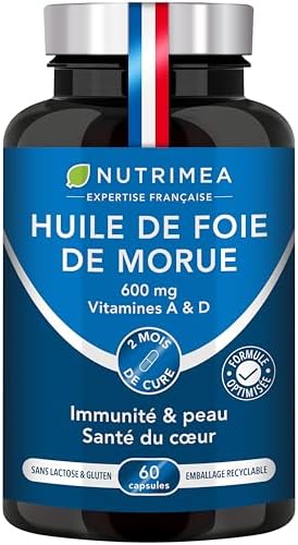 Huile de Foie de Morue - 600 mg - 100% des Besoins en Vitamines A...