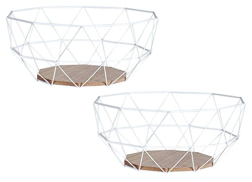 levandeo 2er Set Korb Metall Weiß 26x12cm Obstkorb Modern Holz MDF Braun Schüssel Schale Deko Design Tischdeko