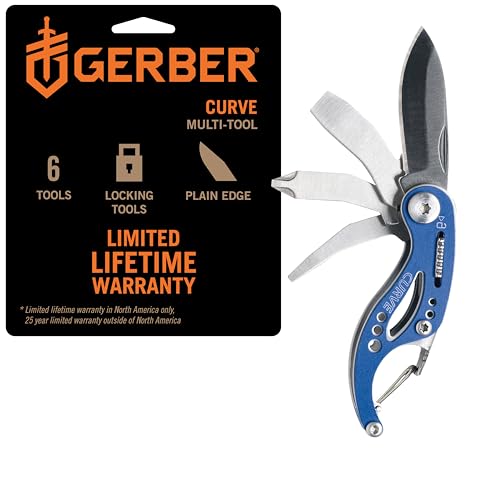 Gerber Gear Curve EDC Multitool 6-in-1 Pocket Knife Keychain with Pocket Screwdriver, Gifts for Men, Blue