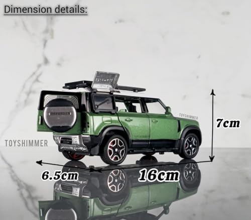 Image of LRover Defender Die-Cast Toy Car 1:32 Scale, Alloy Body, 16cm, Pull Back Action, Openable Doors and Hood (Green Color as in Image)