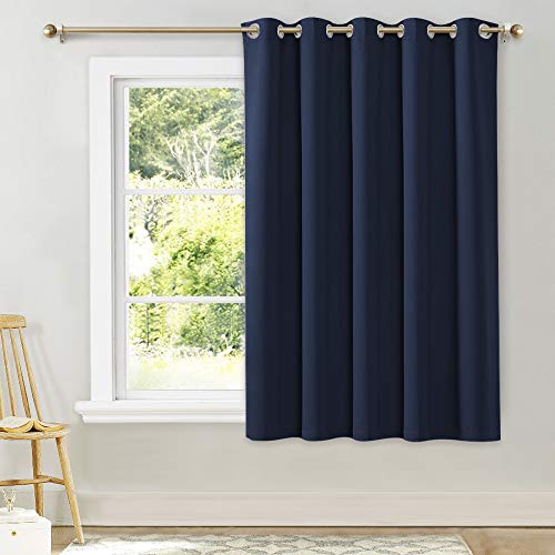 NICETOWN Blackout Curtain and Drape for Kitchen - Thermal Insulated Solid Grommet Top Blackout Panel/Draperies for Kid's Room (Navy, 1 Piece, 70 x 63 Inch)