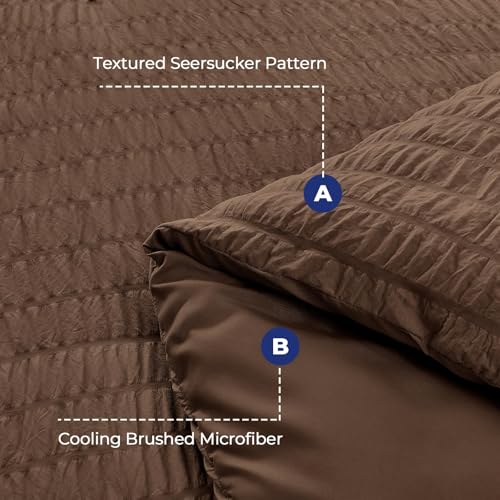 Image of HYMOKEGE Dark Brown King Size Comforter Set Seersucker 7 Pieces, All Season Luxury Bed in a Bag for Bedroom, Bedding Set with Comforter, Sheets, Pillowcases & Shams