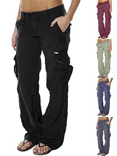 Pantalon cargo femme coupe droite confortable multi poche