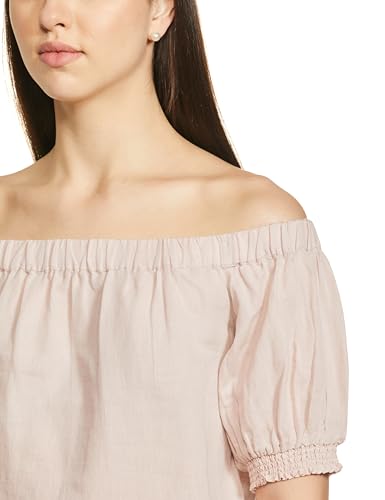 Image of Marks & Spencer Womens Solid Linen Blend Shoulder Neck Regular Fit Top